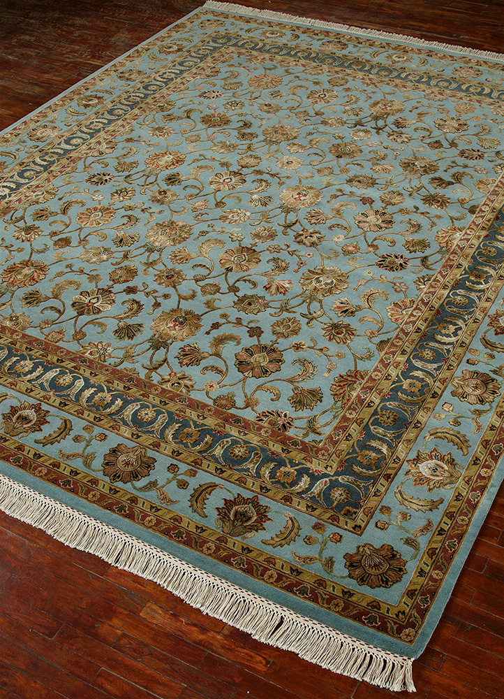 aurora blue wool and silk Hand Knotted Rug - FloorShot