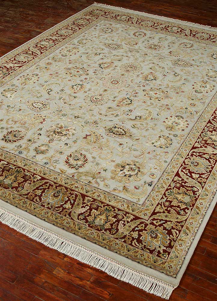 aurora ivory wool and silk Hand Knotted Rug - FloorShot