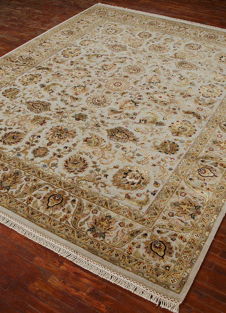 aurora ivory wool and silk Hand Knotted Rug - FloorShot