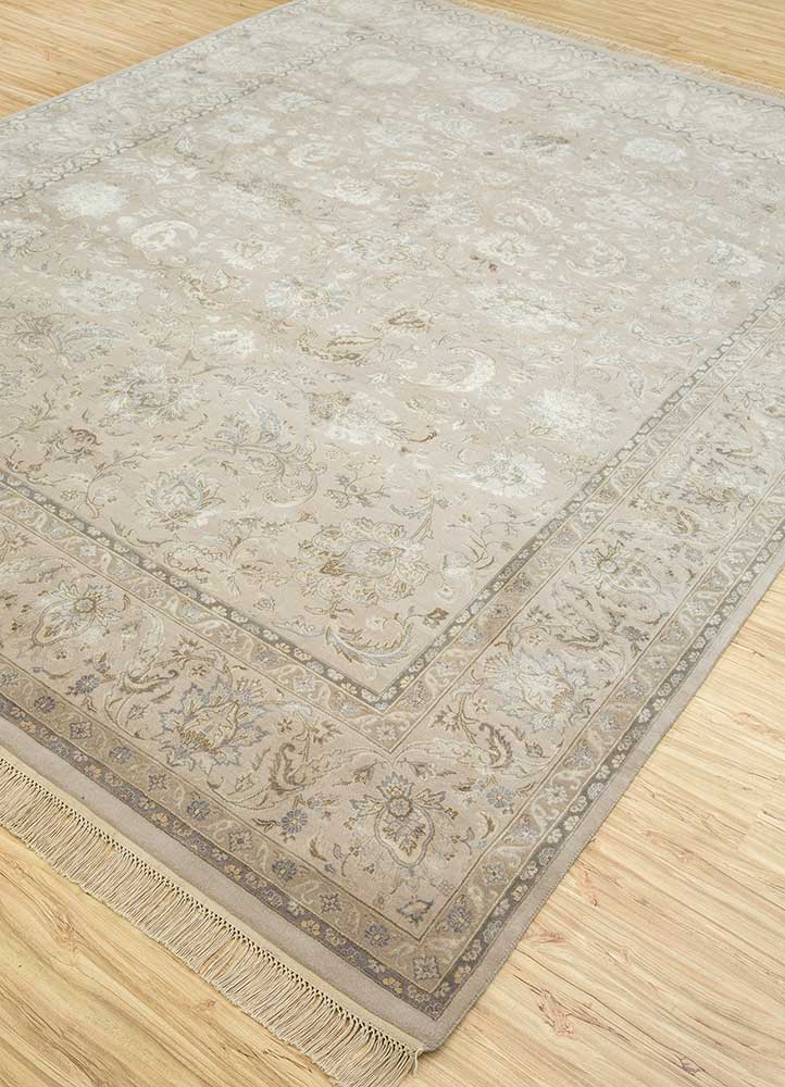 aurora ivory wool and silk Hand Knotted Rug - FloorShot