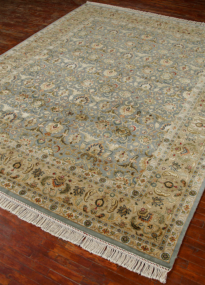 aurora blue wool and silk Hand Knotted Rug - FloorShot