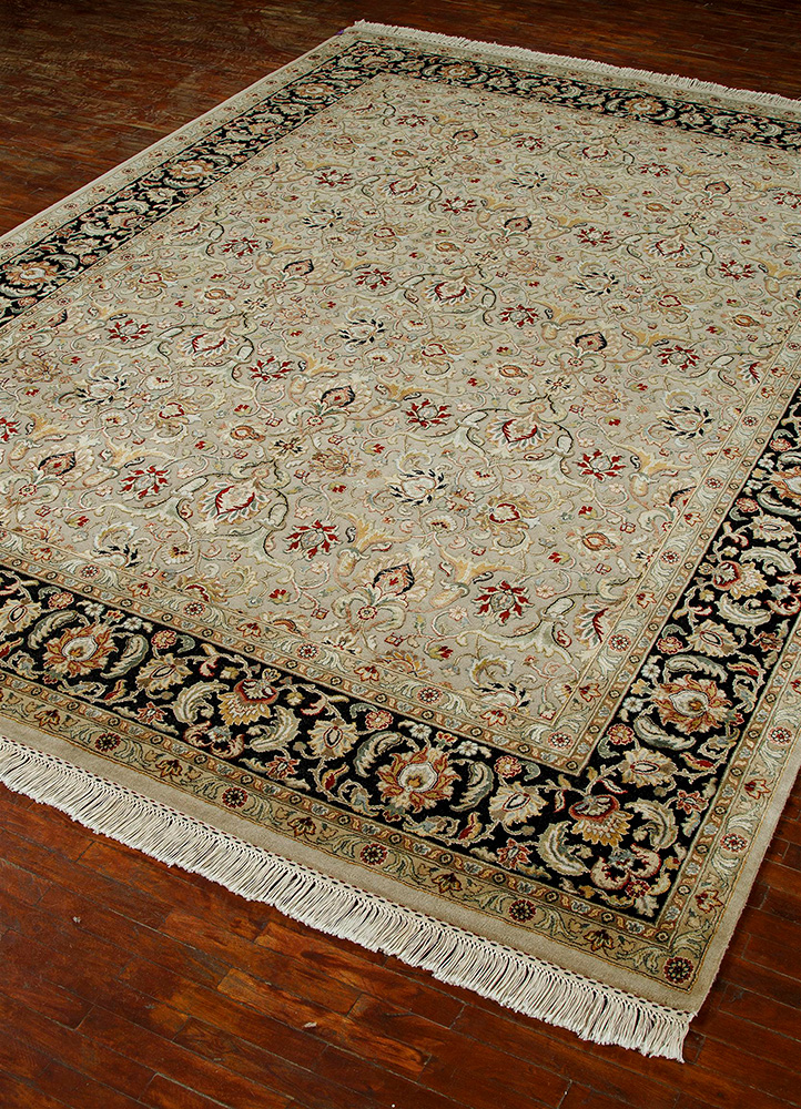 aurora beige and brown wool and silk Hand Knotted Rug - FloorShot