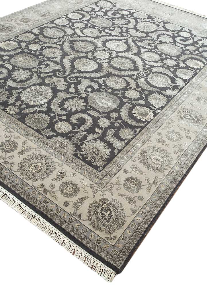 aurora grey and black wool and silk Hand Knotted Rug - FloorShot