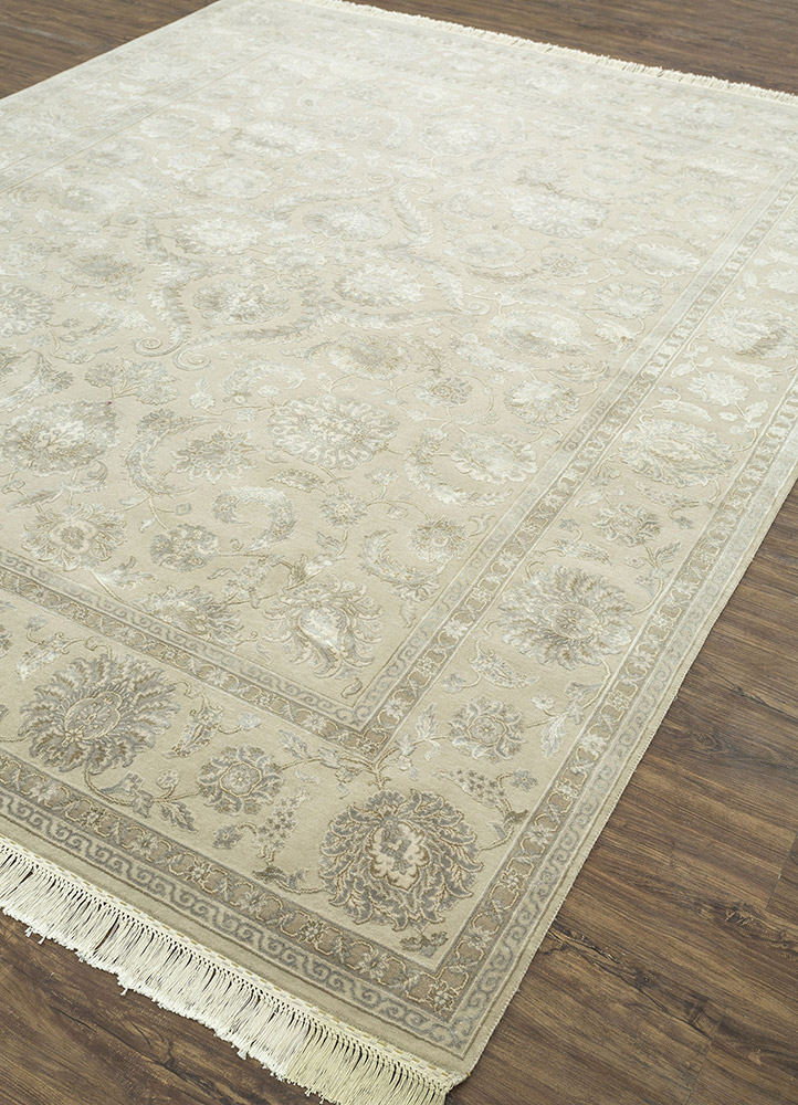 aurora ivory wool and silk Hand Knotted Rug - FloorShot