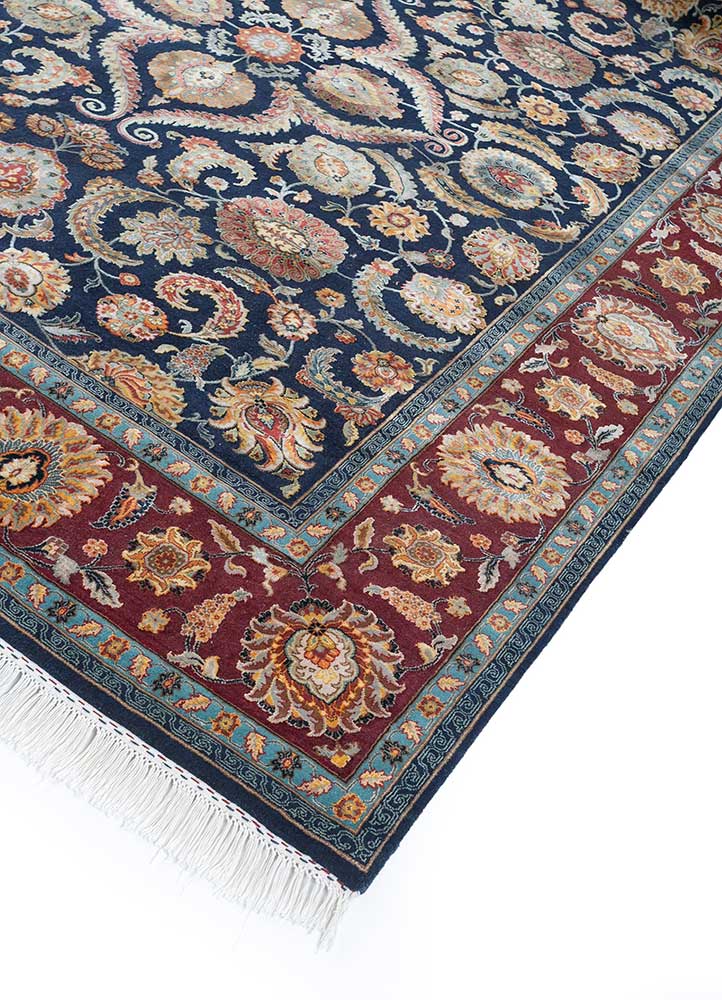 aurora blue wool and silk Hand Knotted Rug - FloorShot