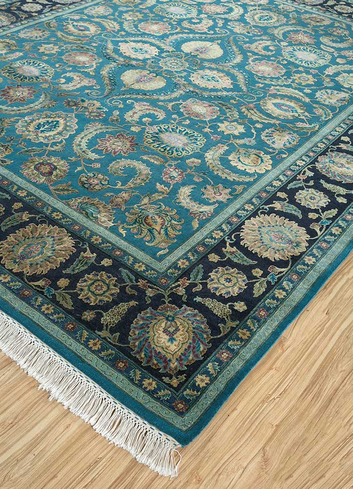 aurora blue wool and silk Hand Knotted Rug - FloorShot