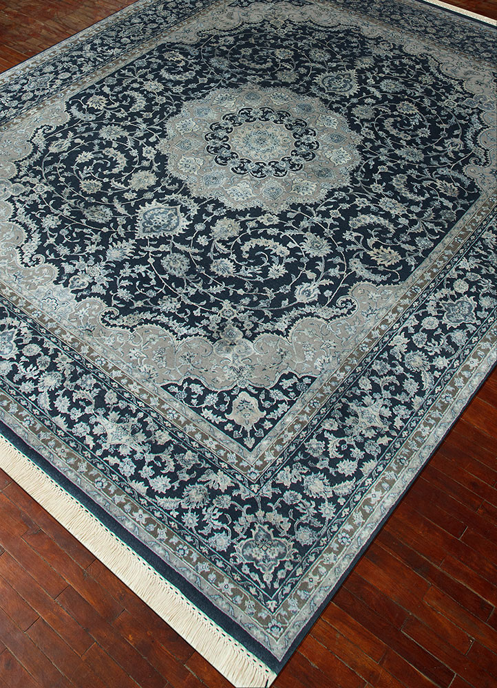 aurora blue wool and silk Hand Knotted Rug - FloorShot aurora blue wool and silk Hand Knotted Rug - FloorShot