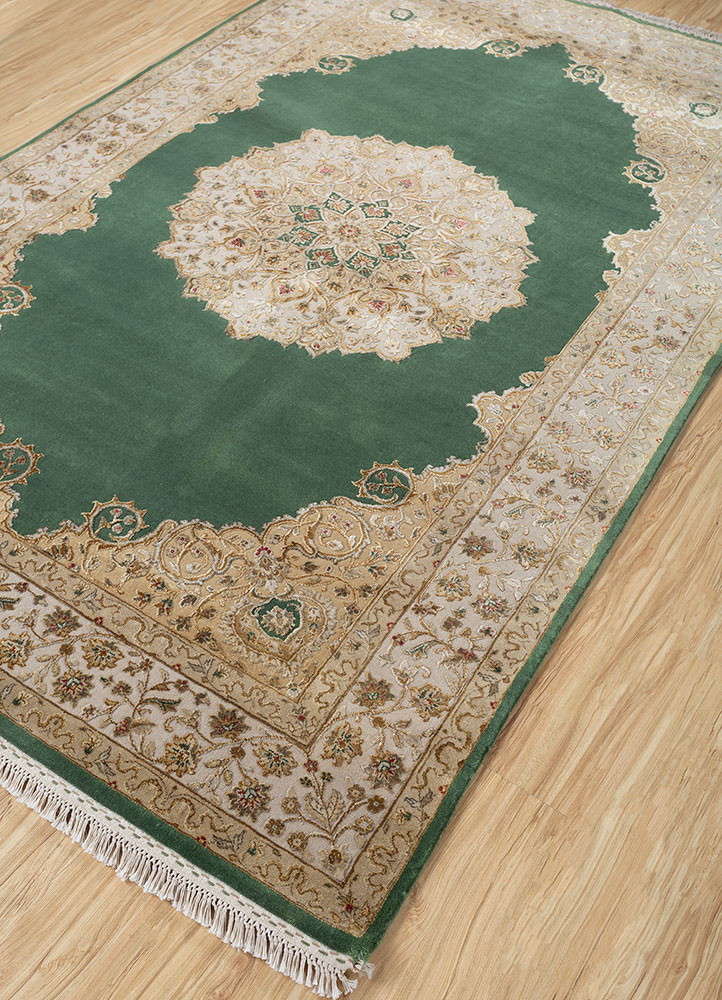 aurora green wool and silk Hand Knotted Rug - FloorShot aurora green wool and silk Hand Knotted Rug - FloorShot