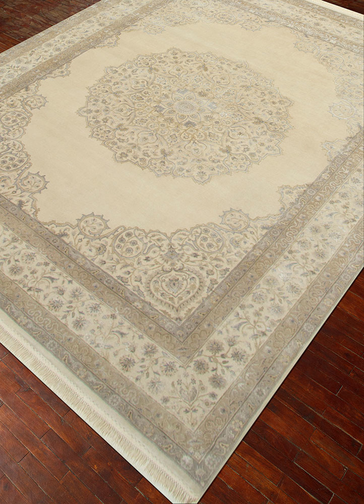aurora ivory wool and silk Hand Knotted Rug - FloorShot aurora ivory wool and silk Hand Knotted Rug - FloorShot
