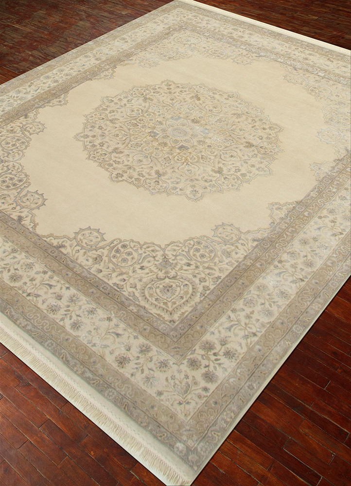 aurora ivory wool and silk Hand Knotted Rug - FloorShot