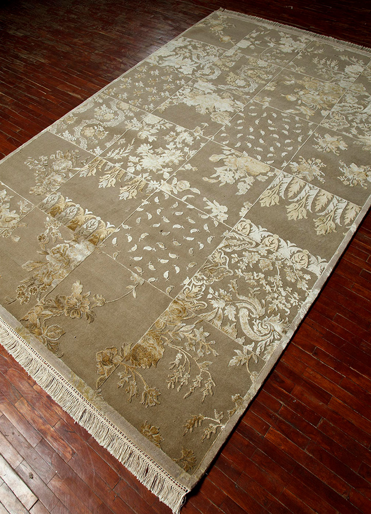 aurora beige and brown wool and silk Hand Knotted Rug - FloorShot