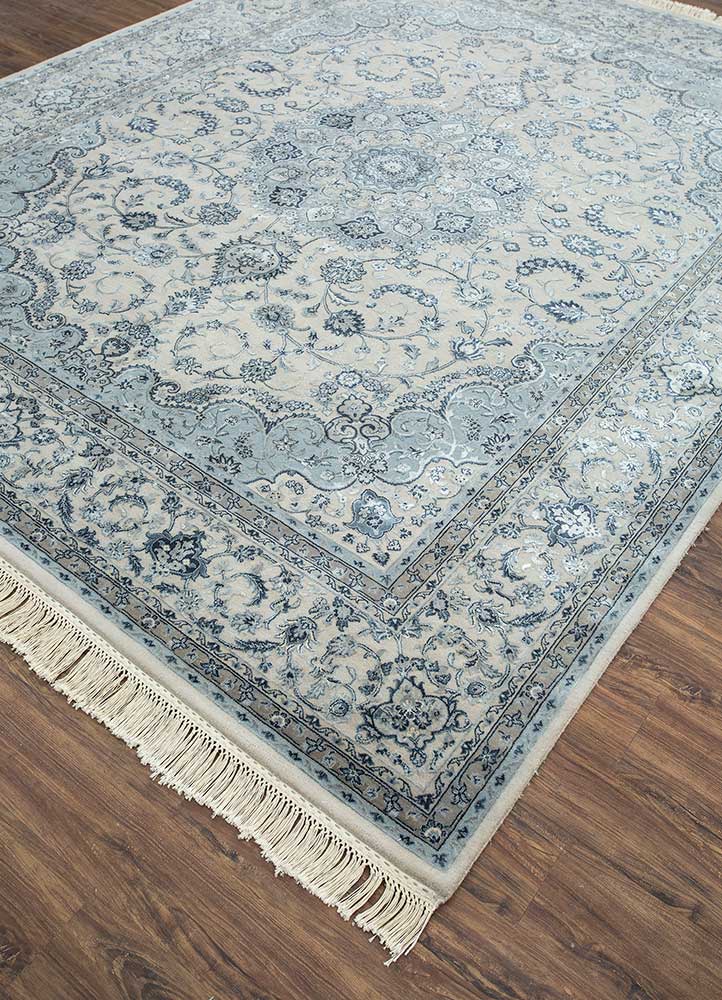 aurora ivory wool and silk Hand Knotted Rug - FloorShot