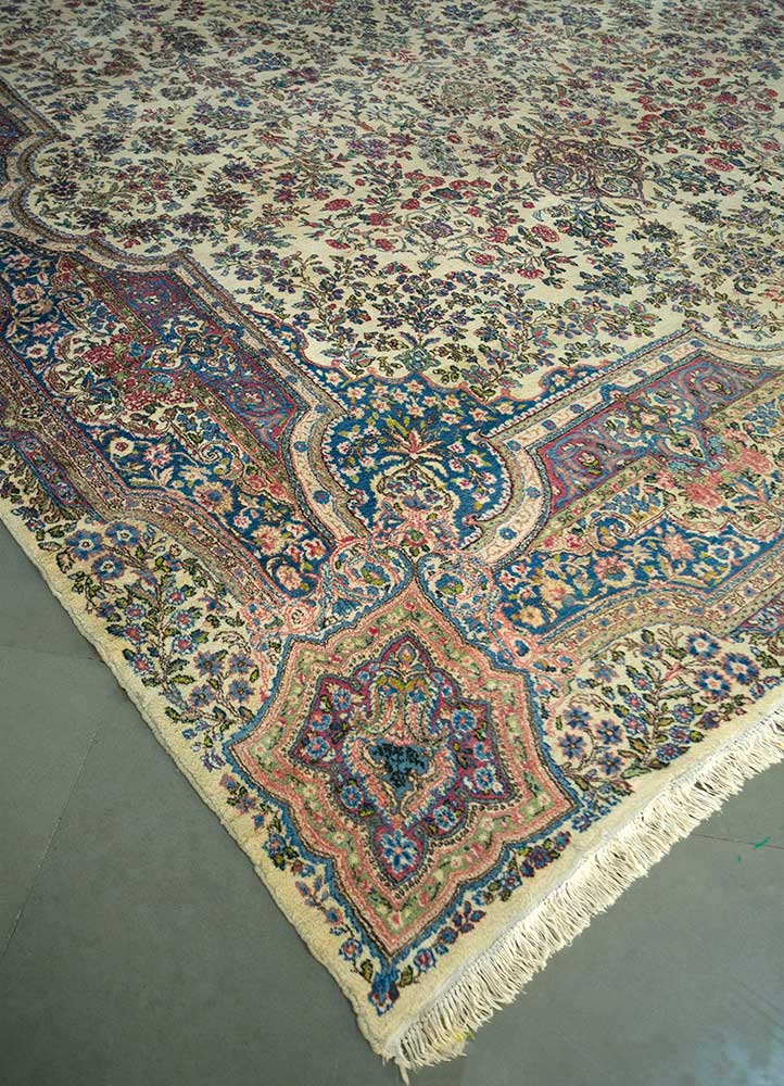 aalam pink and purple wool Hand Knotted Rug - FloorShot