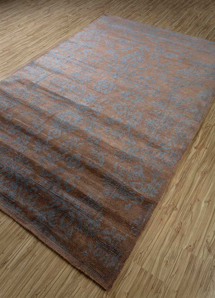 far east beige and brown viscose Hand Knotted Rug - FloorShot