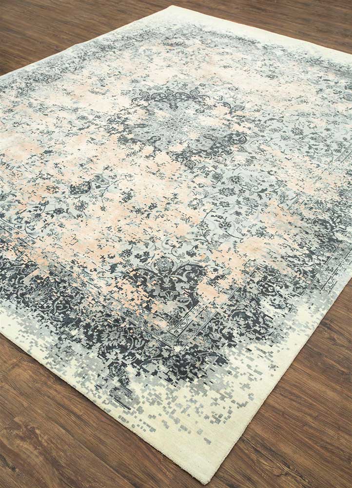 far east green wool and silk Hand Knotted Rug - FloorShot