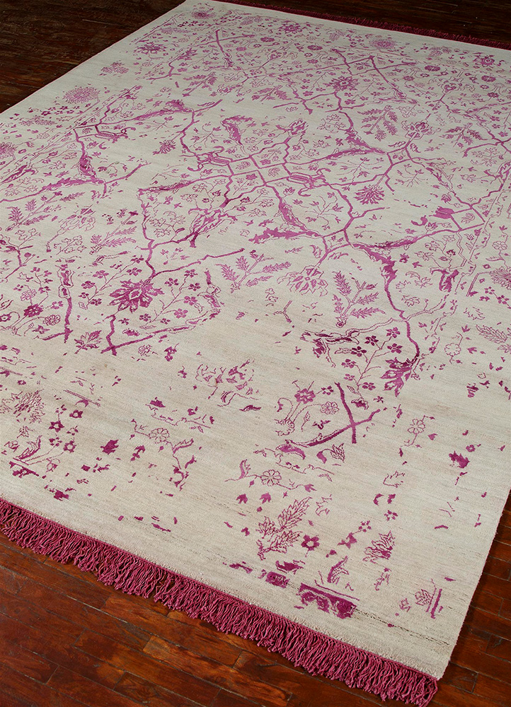 far east pink and purple wool and silk Hand Knotted Rug - FloorShot