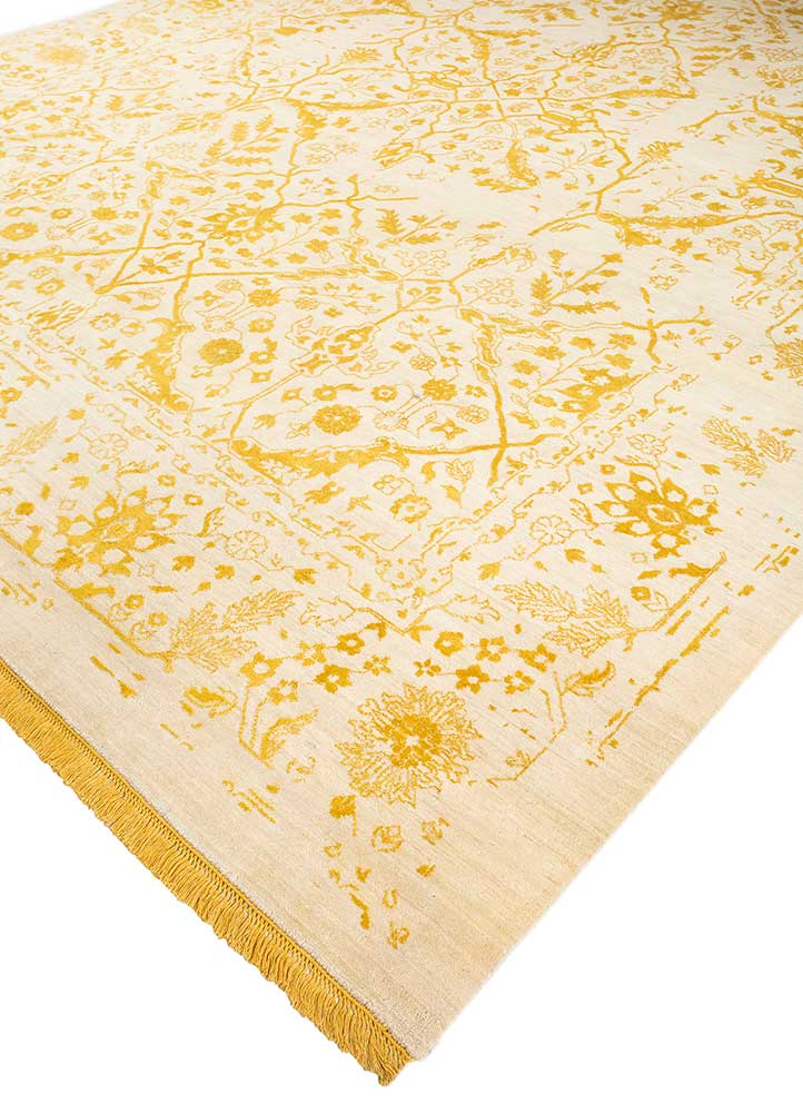 far east ivory wool and silk Hand Knotted Rug - FloorShot