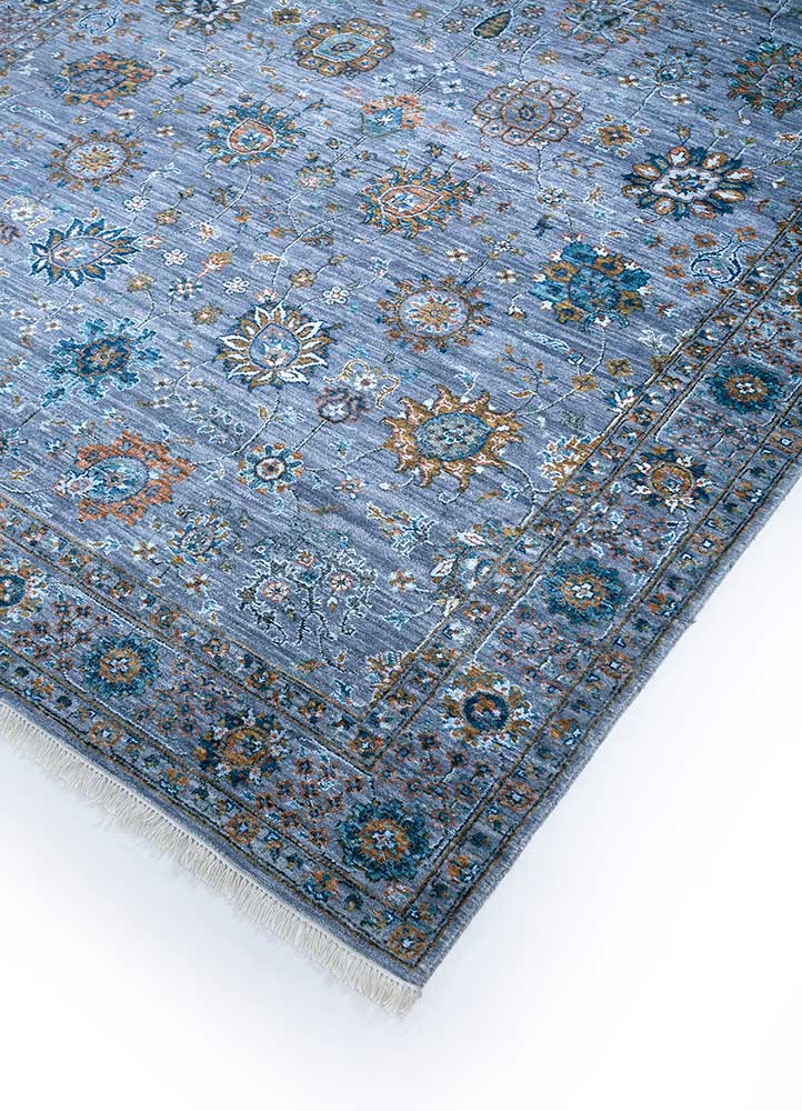 gulnar blue wool Hand Knotted Rug - FloorShot