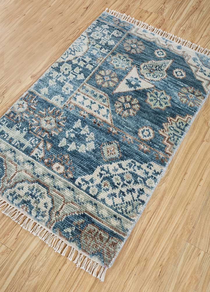 cyanna blue wool Hand Knotted Rug - FloorShot