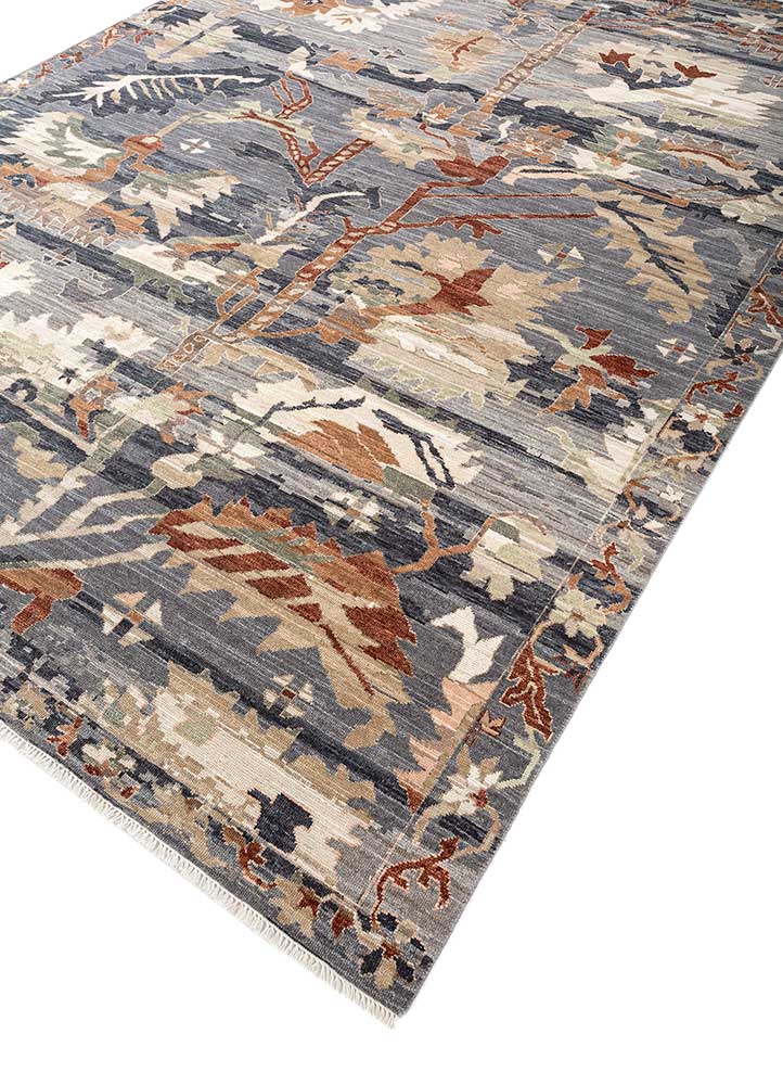 cyanna blue wool Hand Knotted Rug - FloorShot