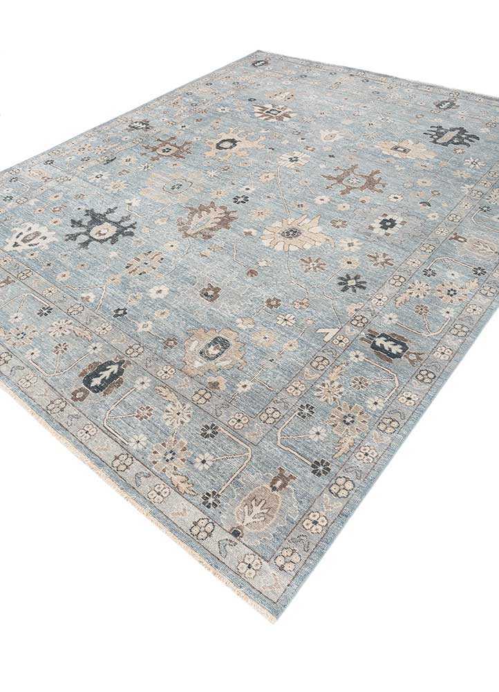 cyanna blue wool Hand Knotted Rug - FloorShot