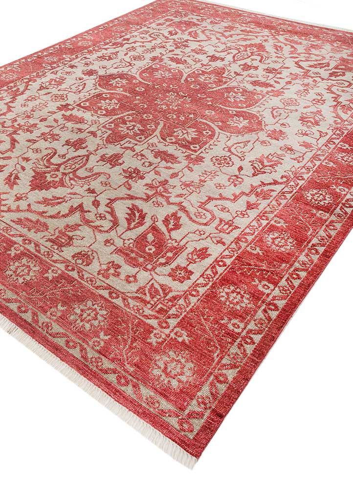 savana red and orange wool Hand Knotted Rug - FloorShot