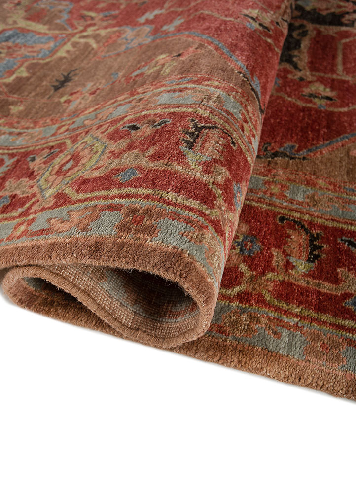 aprezo red and orange wool Hand Knotted Rug - FloorShot