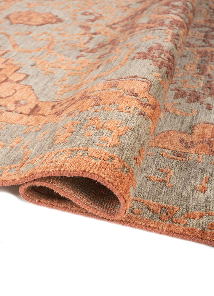 aprezo red and orange wool Hand Knotted Rug - FloorShot