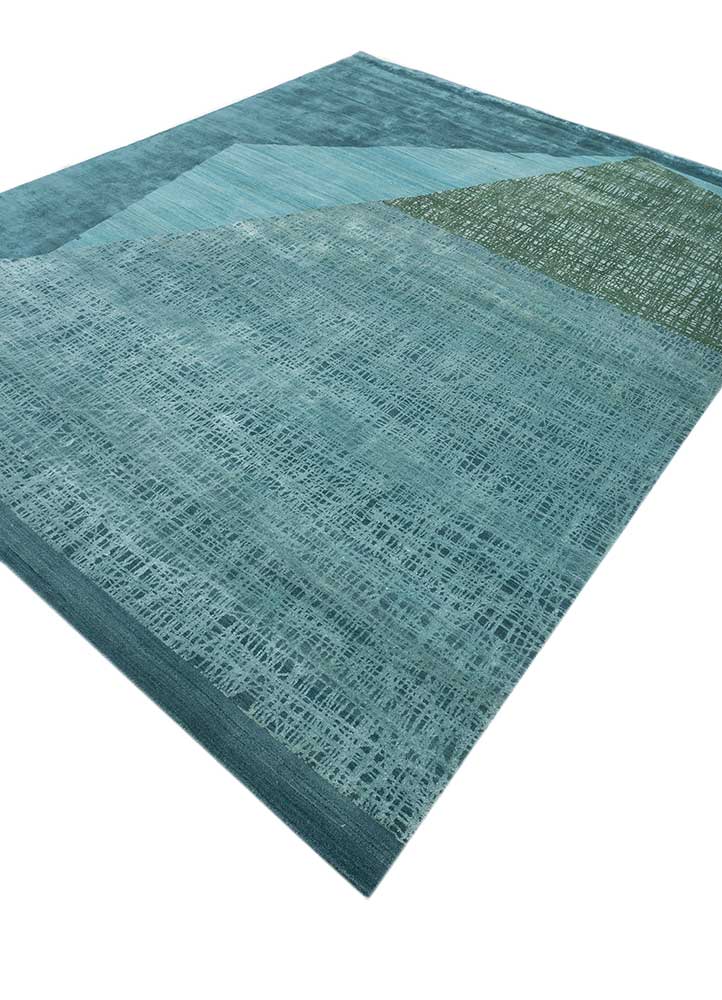 free verse by kavi blue wool and silk Hand Knotted Rug - FloorShot