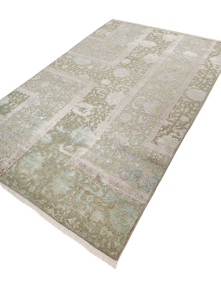 far east green wool and silk Hand Knotted Rug - FloorShot far east green wool and silk Hand Knotted Rug - FloorShot