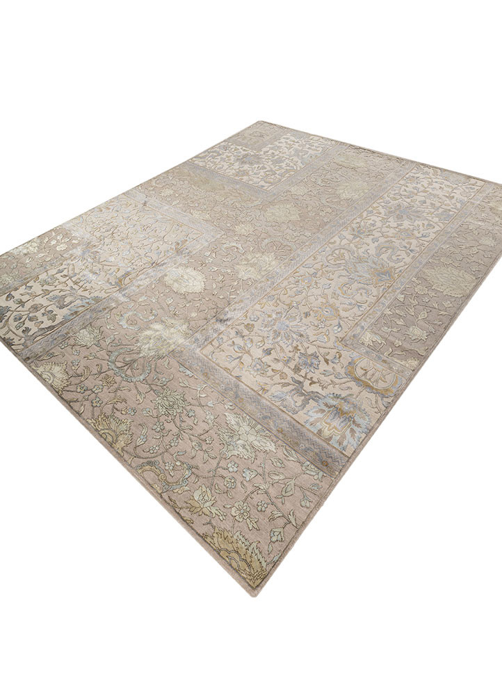 far east ivory wool and silk Hand Knotted Rug - FloorShot far east ivory wool and silk Hand Knotted Rug - FloorShot