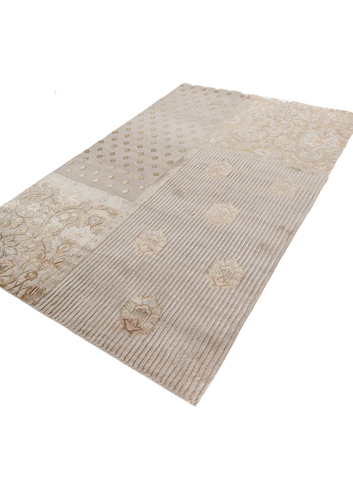 far east ivory wool and silk Hand Knotted Rug - FloorShot far east ivory wool and silk Hand Knotted Rug - FloorShot