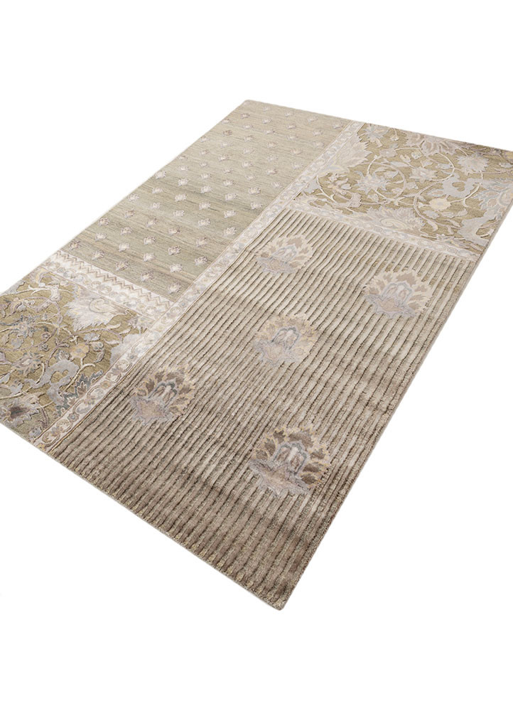 far east green wool and silk Hand Knotted Rug - FloorShot far east green wool and silk Hand Knotted Rug - FloorShot