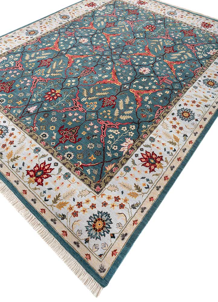 cyanna blue wool Hand Knotted Rug - FloorShot