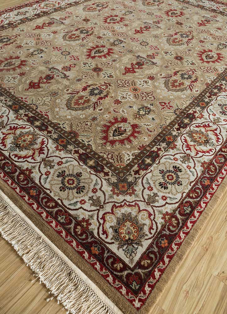 gulnar beige and brown wool Hand Knotted Rug - FloorShot