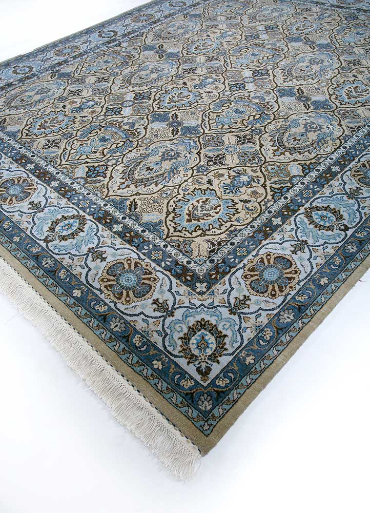 gulnar blue wool Hand Knotted Rug - FloorShot