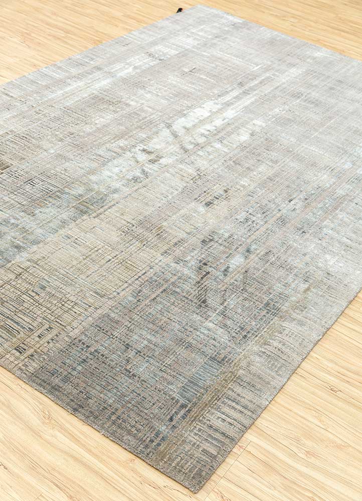 unstring by kavi grey and black wool and bamboo silk Hand Knotted Rug - FloorShot