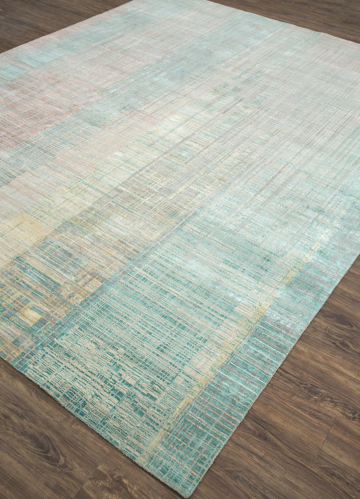 unstring by kavi green wool and bamboo silk Hand Knotted Rug - FloorShot