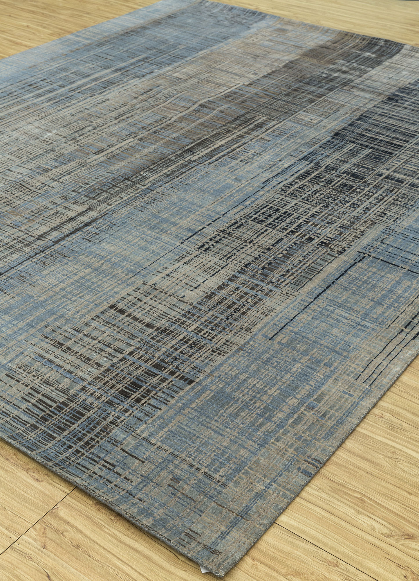 unstring by kavi blue wool and bamboo silk Hand Knotted Rug - FloorShot