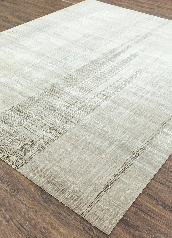 unstring by kavi ivory wool and bamboo silk Hand Knotted Rug - FloorShot