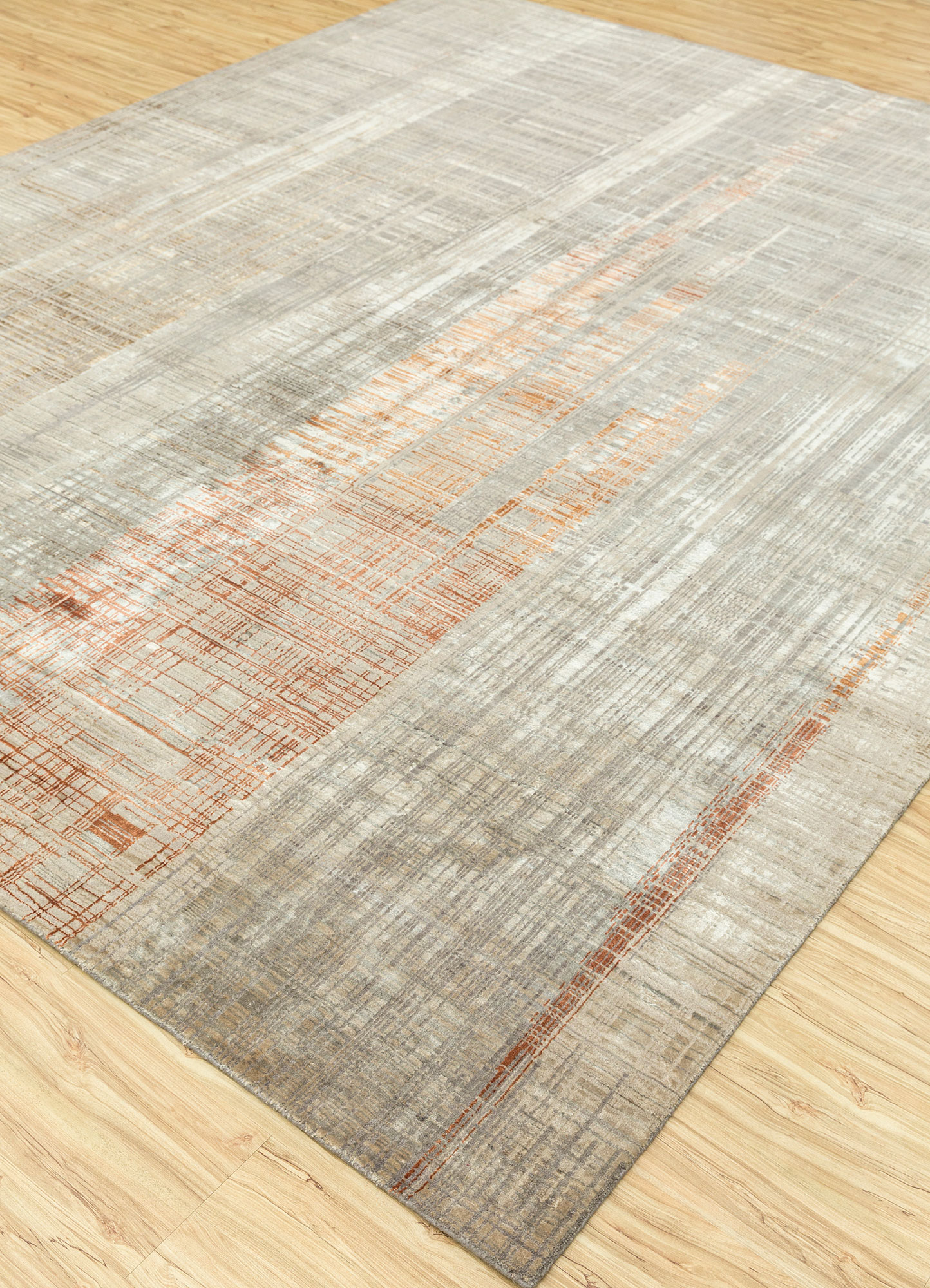 unstring by kavi beige and brown wool and bamboo silk Hand Knotted Rug - FloorShot