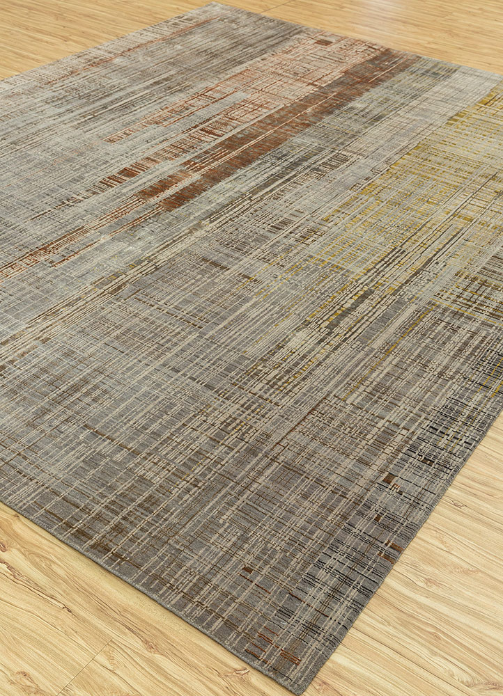 unstring by kavi beige and brown wool and bamboo silk Hand Knotted Rug - FloorShot