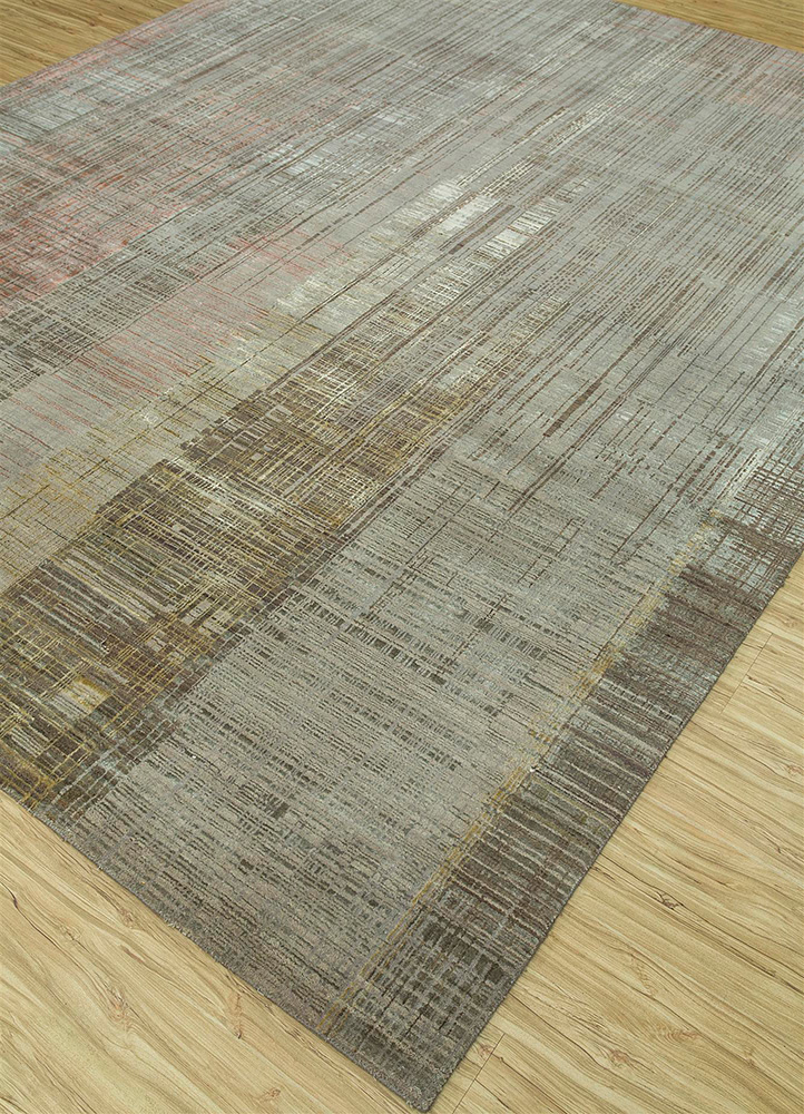 unstring by kavi beige and brown wool and bamboo silk Hand Knotted Rug - FloorShot