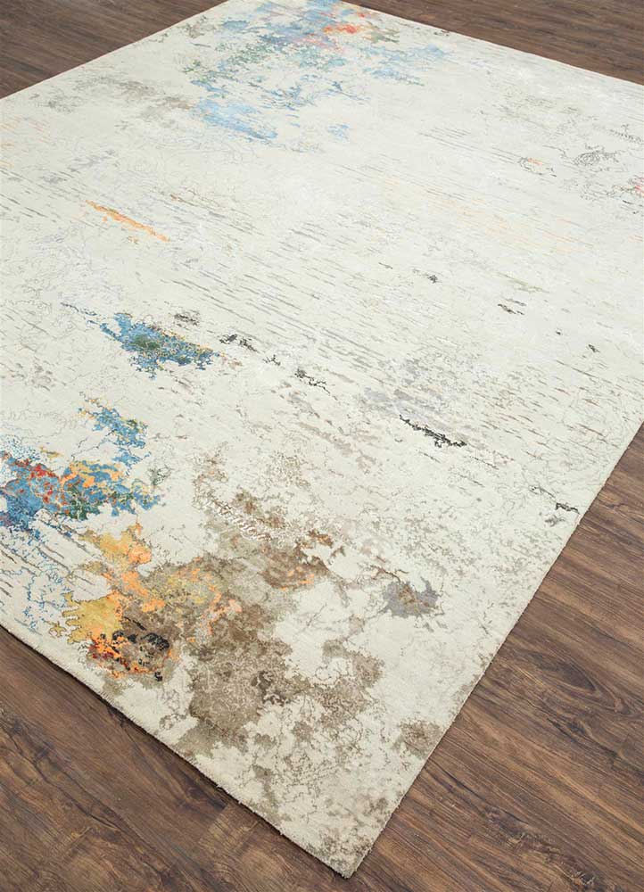 unstring by kavi ivory wool and bamboo silk Hand Knotted Rug - FloorShot