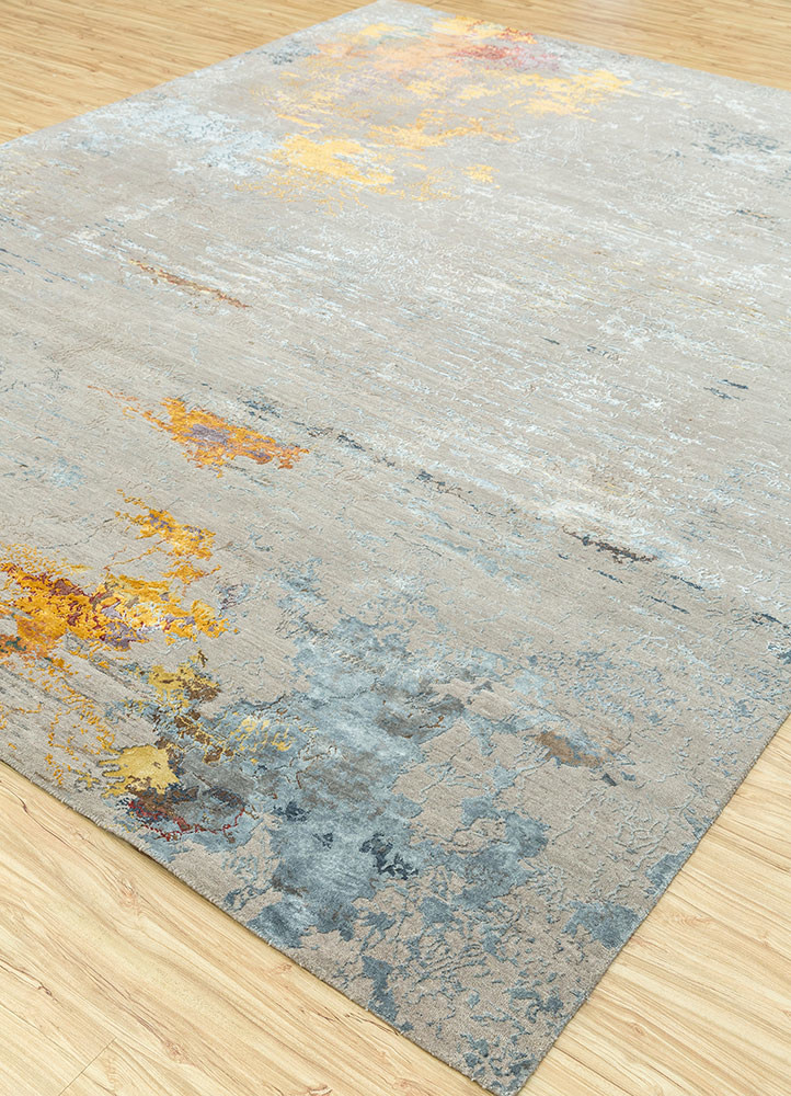 unstring by kavi grey and black wool and bamboo silk Hand Knotted Rug - FloorShot unstring by kavi grey and black wool and bamboo silk Hand Knotted Rug - FloorShot