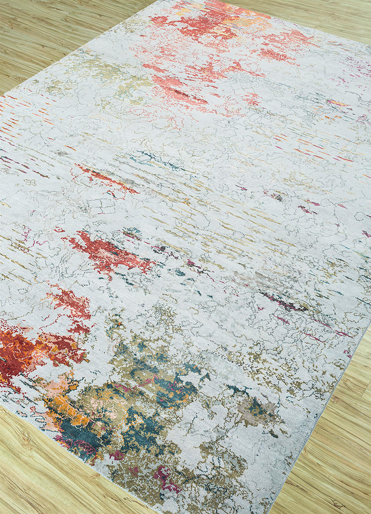 unstring by kavi blue wool and bamboo silk Hand Knotted Rug - FloorShot