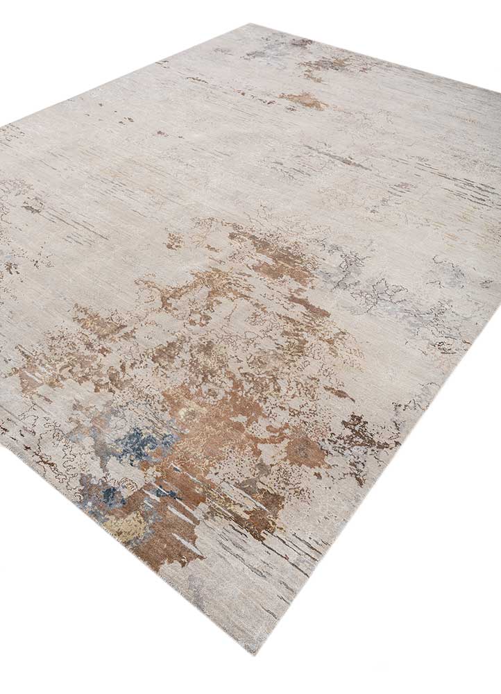 unstring by kavi grey and black wool and bamboo silk Hand Knotted Rug - FloorShot