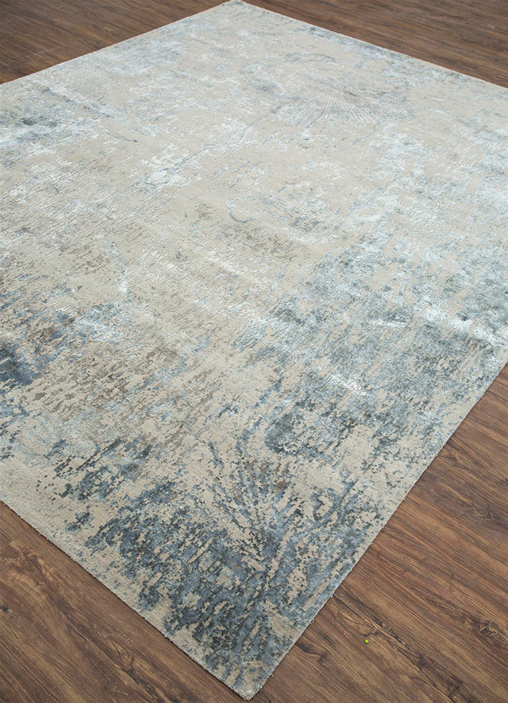 unstring by kavi grey and black wool and bamboo silk Hand Knotted Rug - FloorShot
