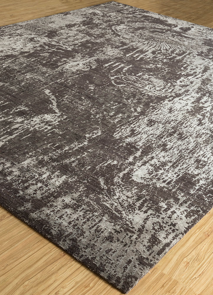 unstring by kavi grey and black wool and bamboo silk Hand Knotted Rug - FloorShot