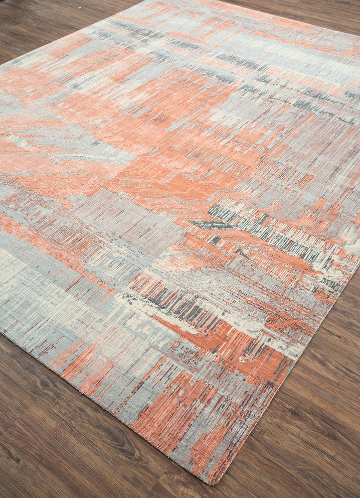 unstring by kavi red and orange wool and bamboo silk Hand Knotted Rug - FloorShot